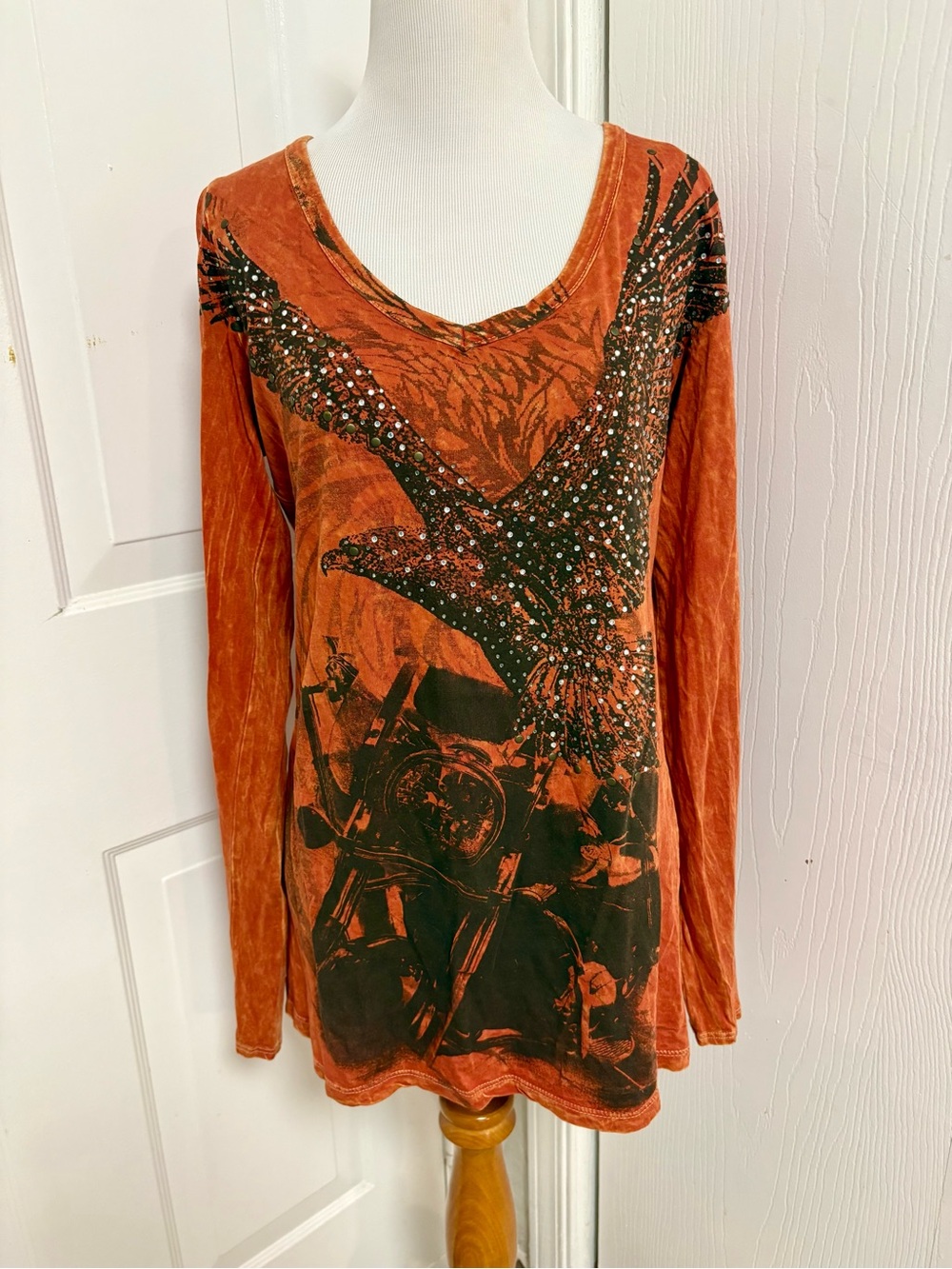 Daytrip Biker Eagle Jeweled Long Sleeve Top